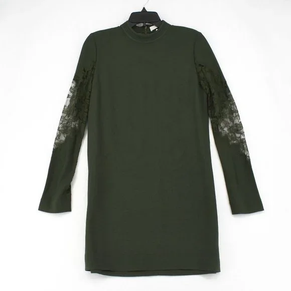 Dion Lee Dress Womens Green Lace Applique Long Sleeve Mini Knit Dress Size 4 New